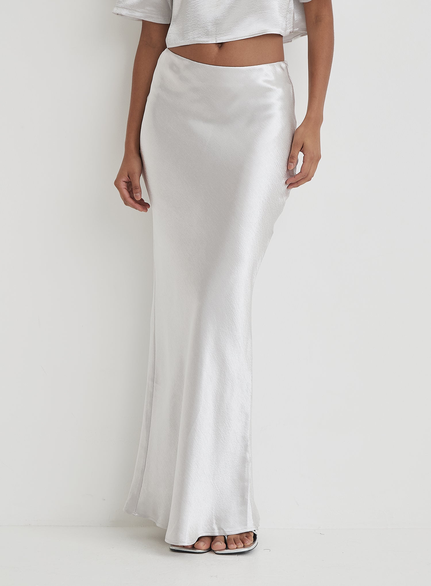 Silver Satin Maxi Skirt